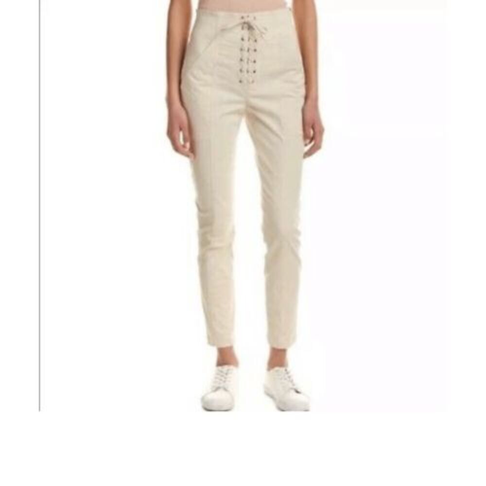A.L.C. Lace-Up High-Rise Skinny Pants in Light Beige